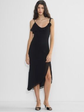 Midnight Blue Aritzia Engage Midi Dress size L Chiffon Wedding Guest Prom Formal